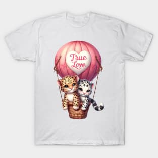 Valentine Leopard Couple On Hot Air Balloon T-Shirt